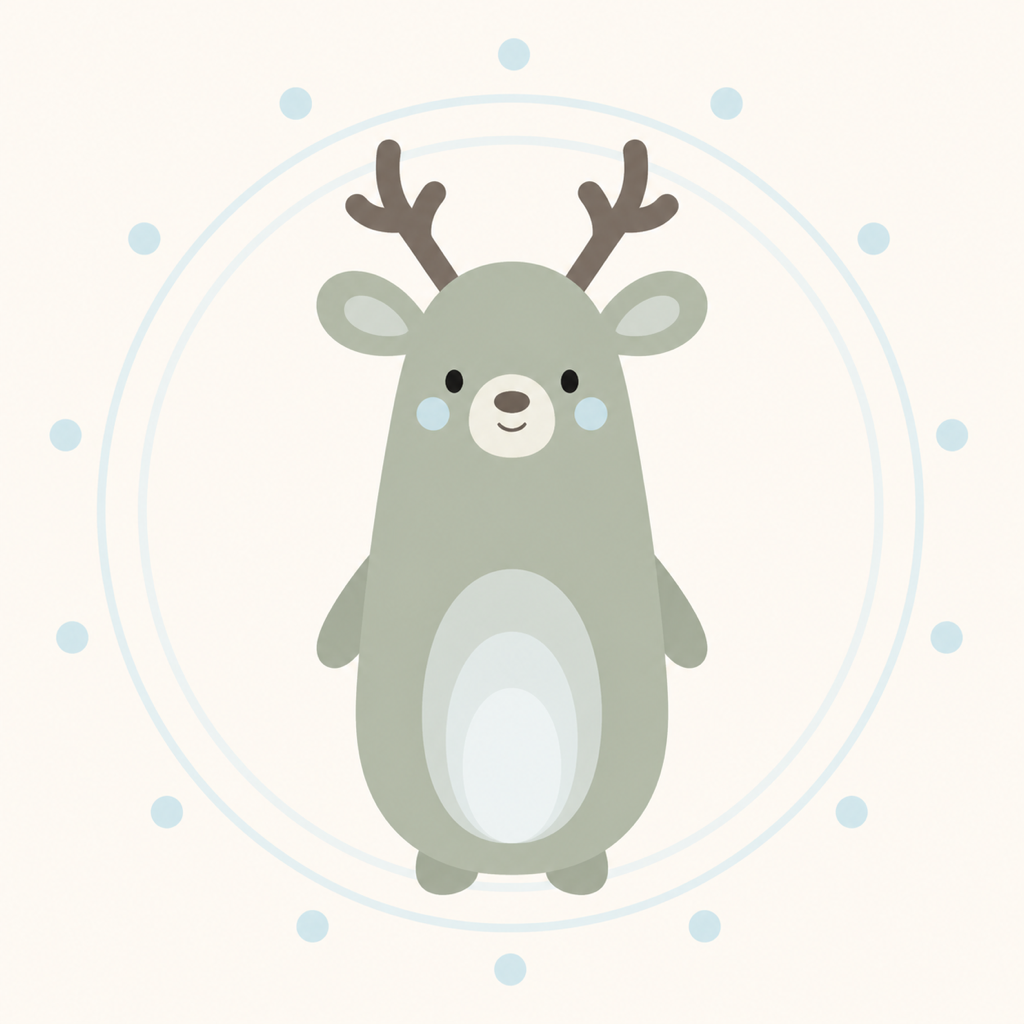 Vale, a muted sage reindeer companion with branching antlers